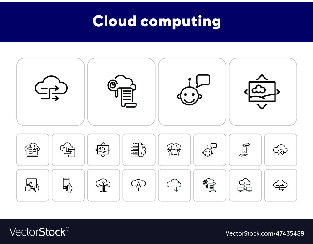 Cloud computing line icon set vector image Cloud computing line icon set