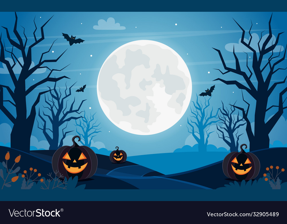 Halloween background with full moon pumpkins Vector Image