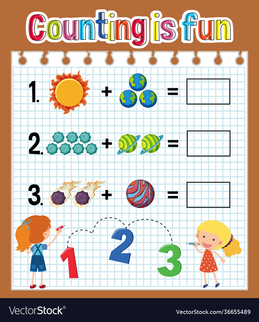 Math count number worksheet vector image Math count number worksheet