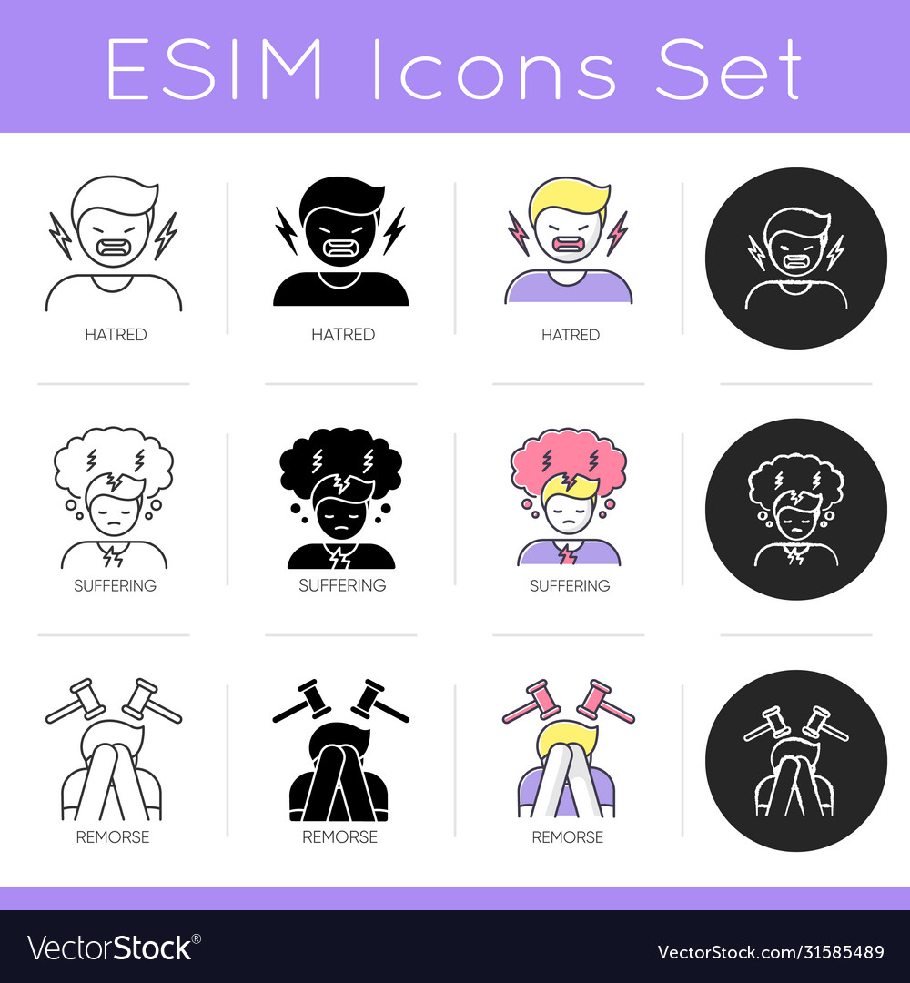 Psychological problem icons set