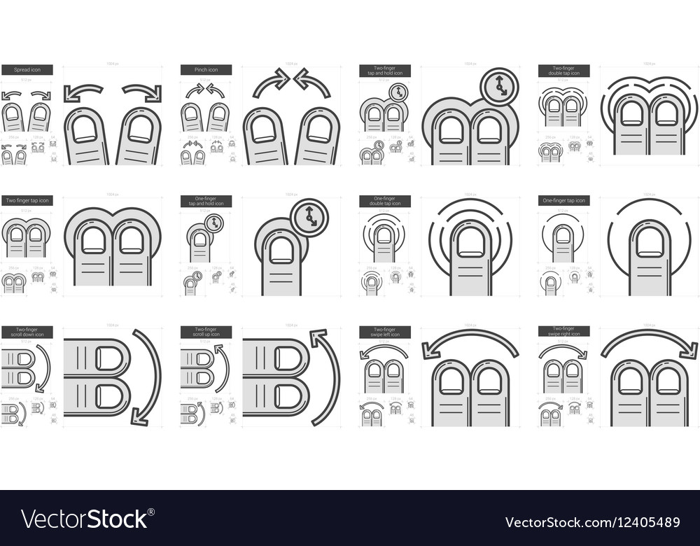 Touch gestures line icon set
