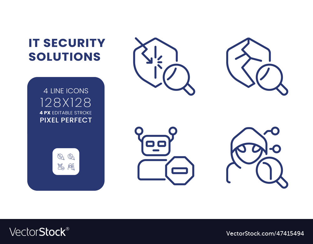 Cybersecurity solutions linear desktop icons set vector image Cybersecurity solutions linear desktop icons set