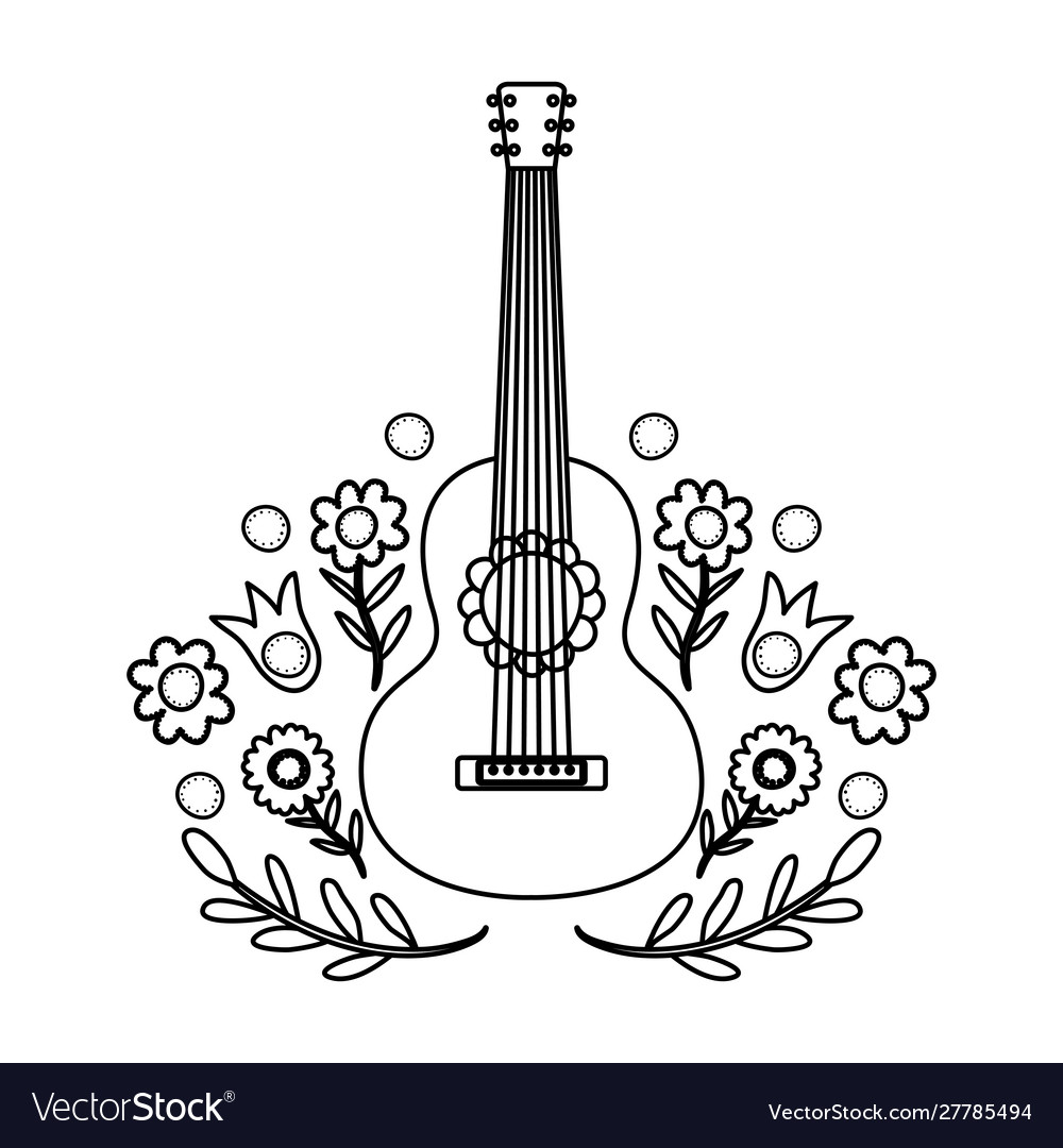 Guitar musical instrument with floral decoration