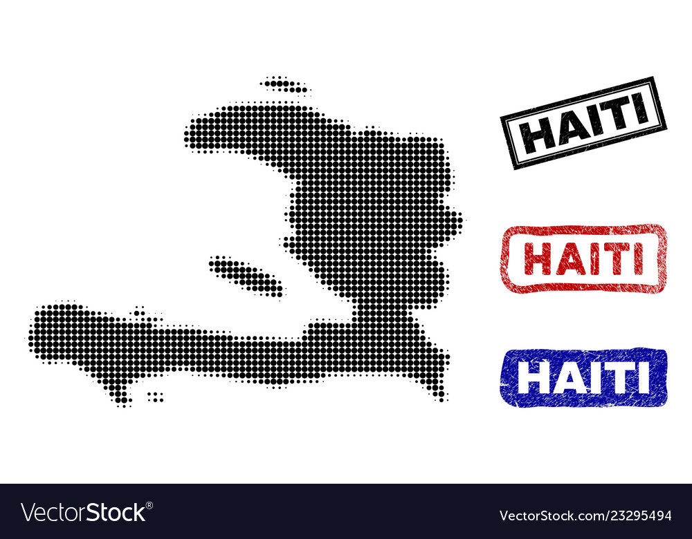 Haiti map in halftone dot style with grunge name vector image Haiti map in halftone dot style with grunge name