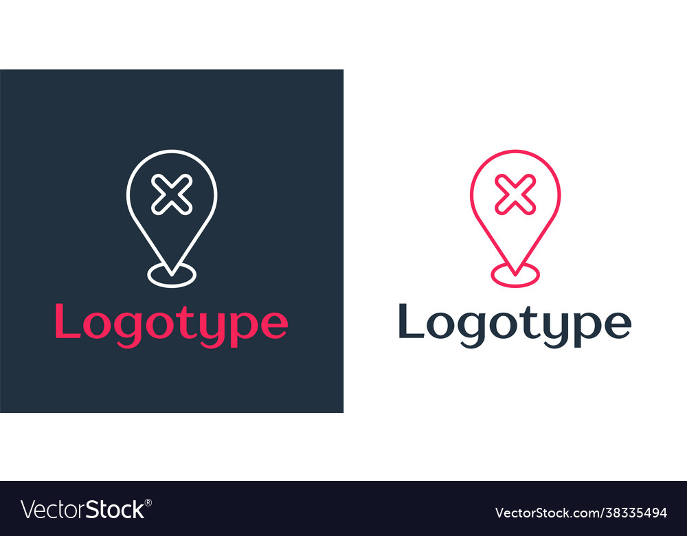 Logotype line map pin with cross mark icon