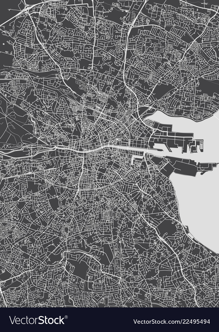 Monochrome detailed plan city of dublin Royalty Free Vector