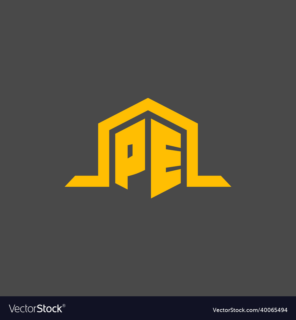 Pe monogram initial logo with hexagon style design