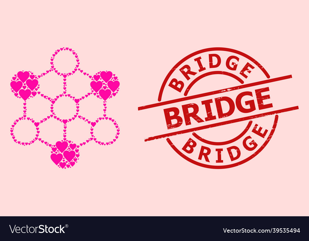 Scratched bridge badge and pink valentine