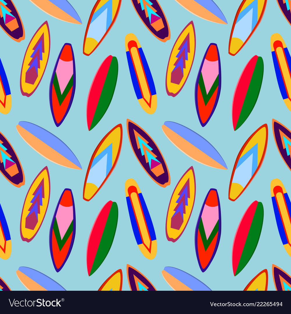 Seamless pattern with bright surfboards