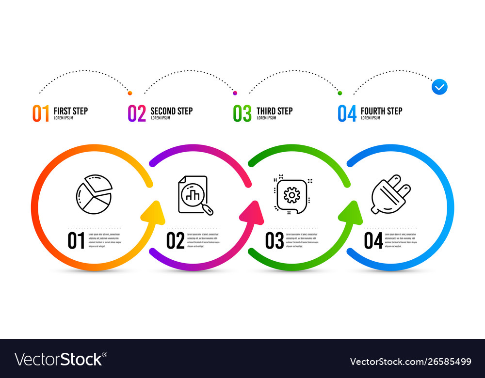 Cogwheel pie chart and analytics graph icons set vector image Cogwheel pie chart and analytics graph icons set