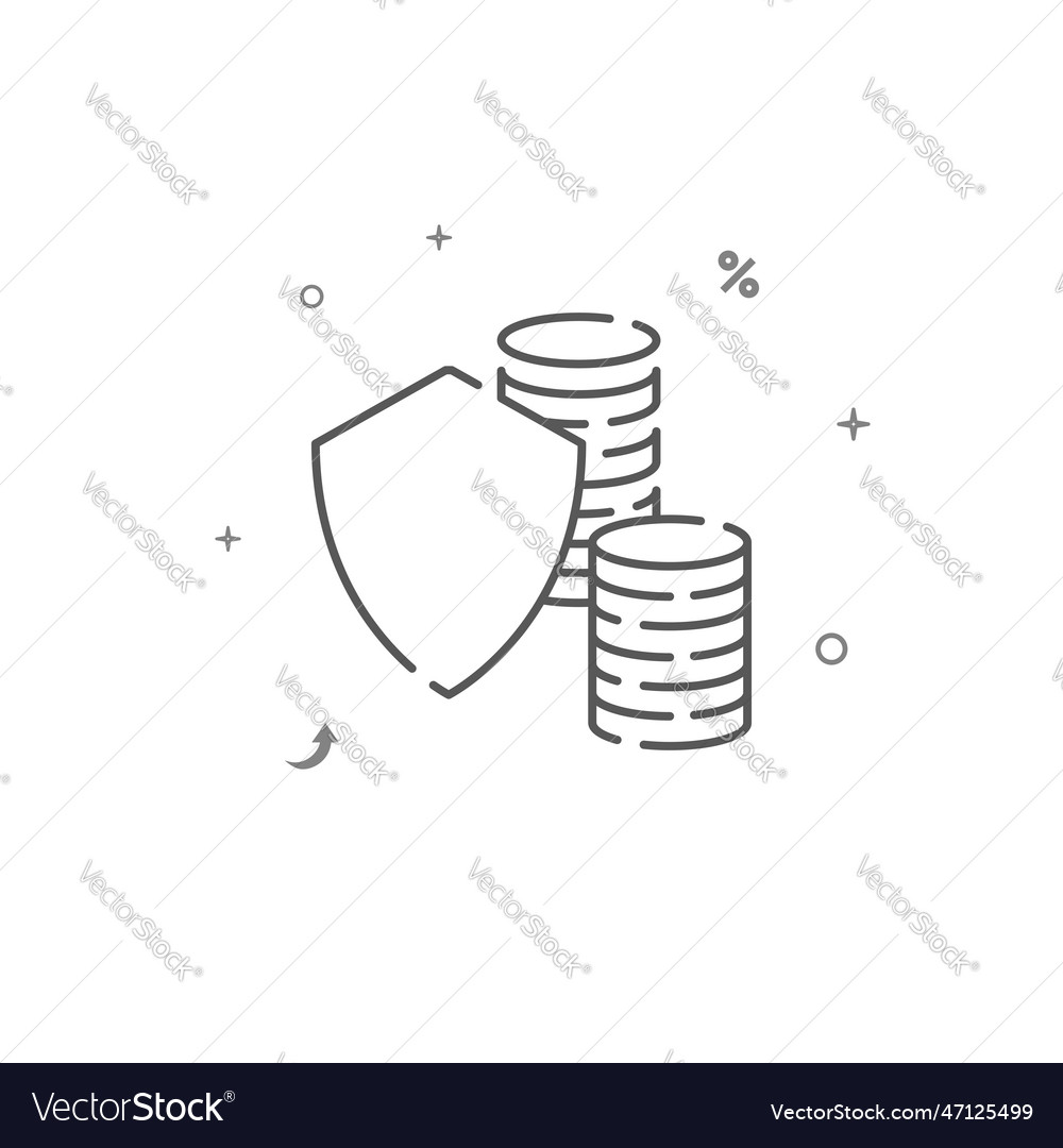 Coin stack with shield simple line icon vector image Coin stack with shield simple line icon