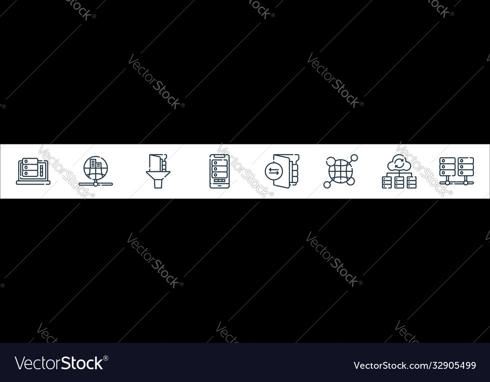 Database and servers line icons linear set vector image Database and servers line icons linear set