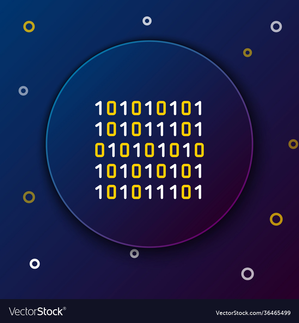 Line binary code icon isolated on blue background vector image Line binary code icon isolated on blue background