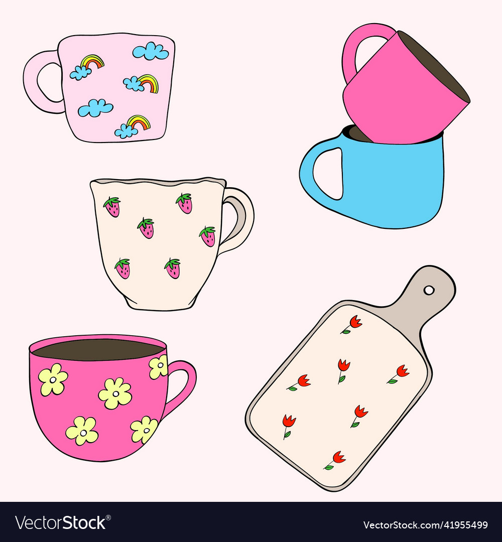 Set of cups with different prints