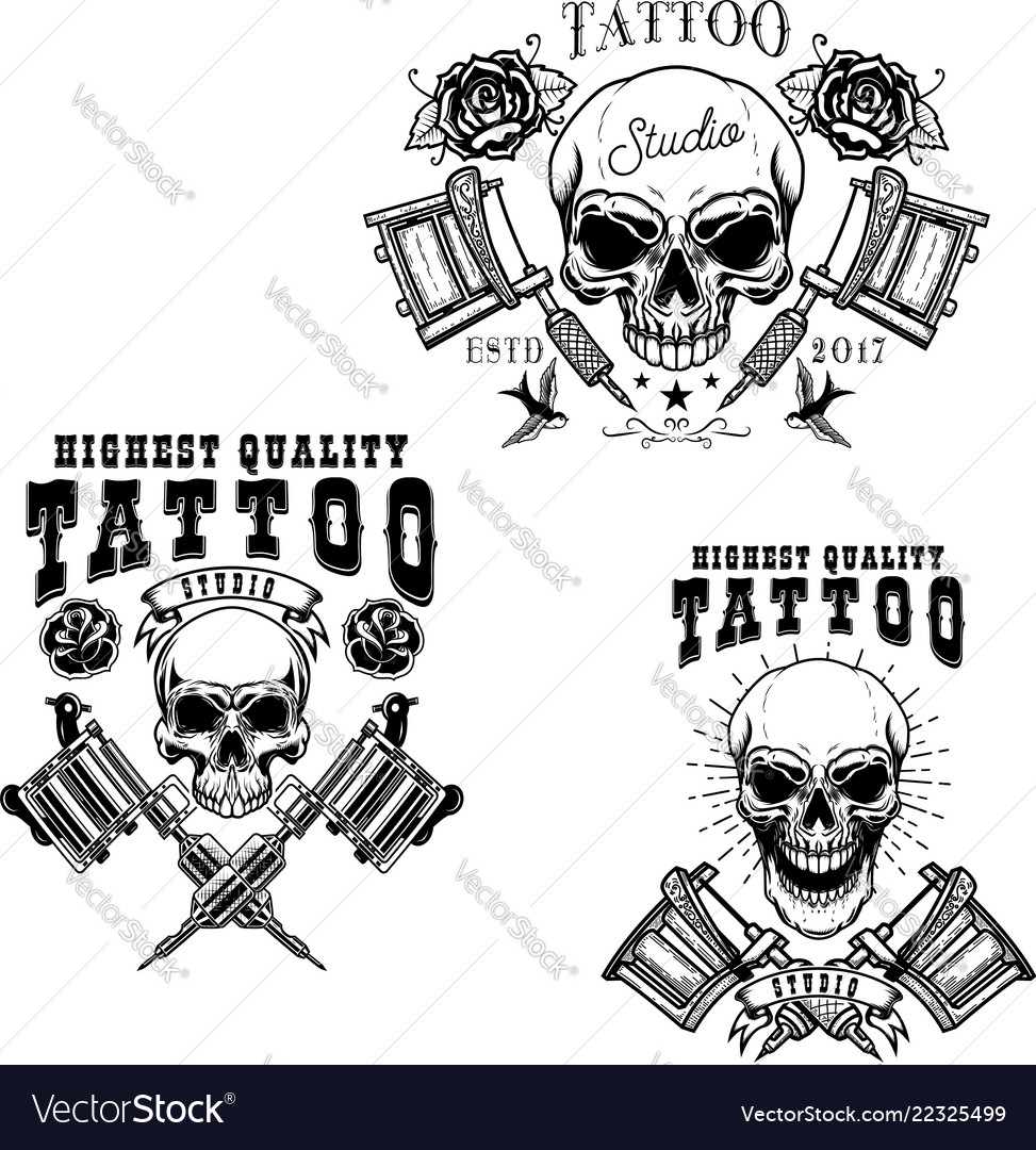 Set Tattoo Studio Emblem Templates Crossed Vector Image