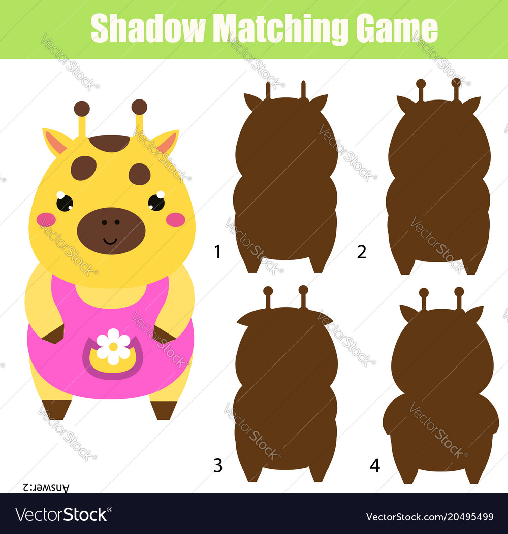 Shadow matching game kids activity with cute