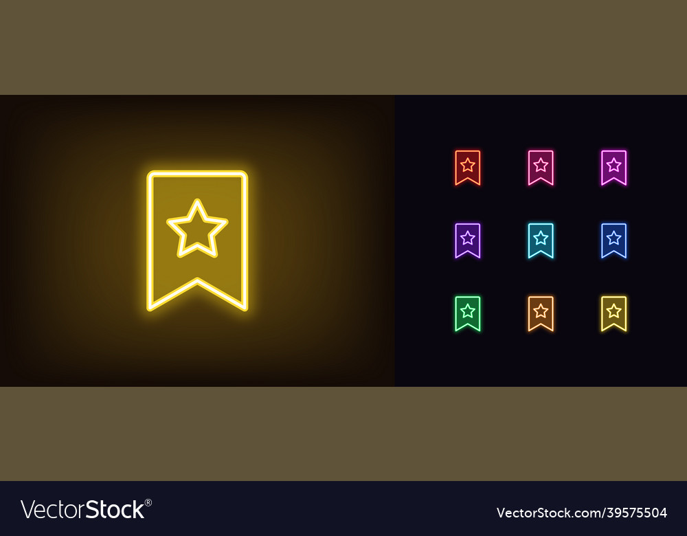 Outline neon bookmark icon with star glowing