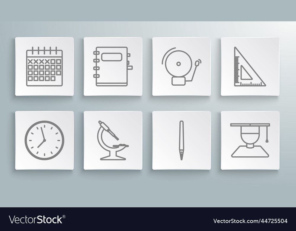 Set line clock notebook microscope pen vector image Set line clock notebook microscope pen