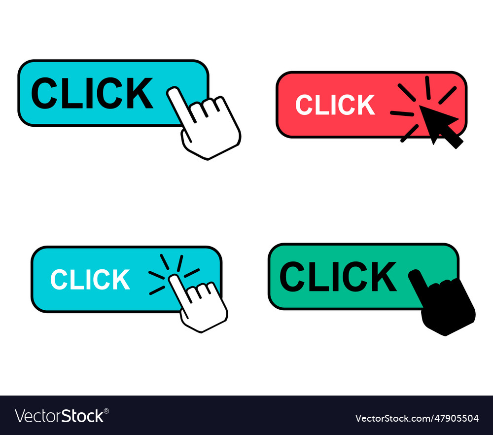 Set of click here web button internet flat vector image Set of click here web button internet flat