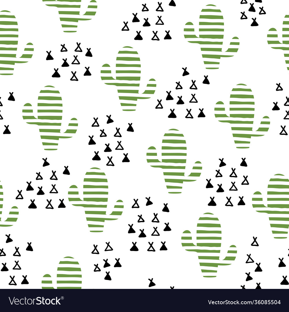 Simple stripe cactus repeat pattern design vector image Simple stripe cactus repeat pattern design