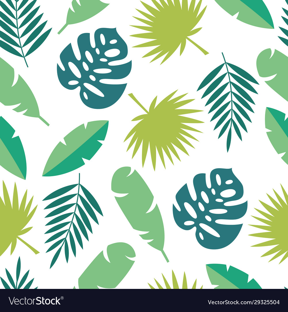 Tropical leaves seamless pattern - green palm tree