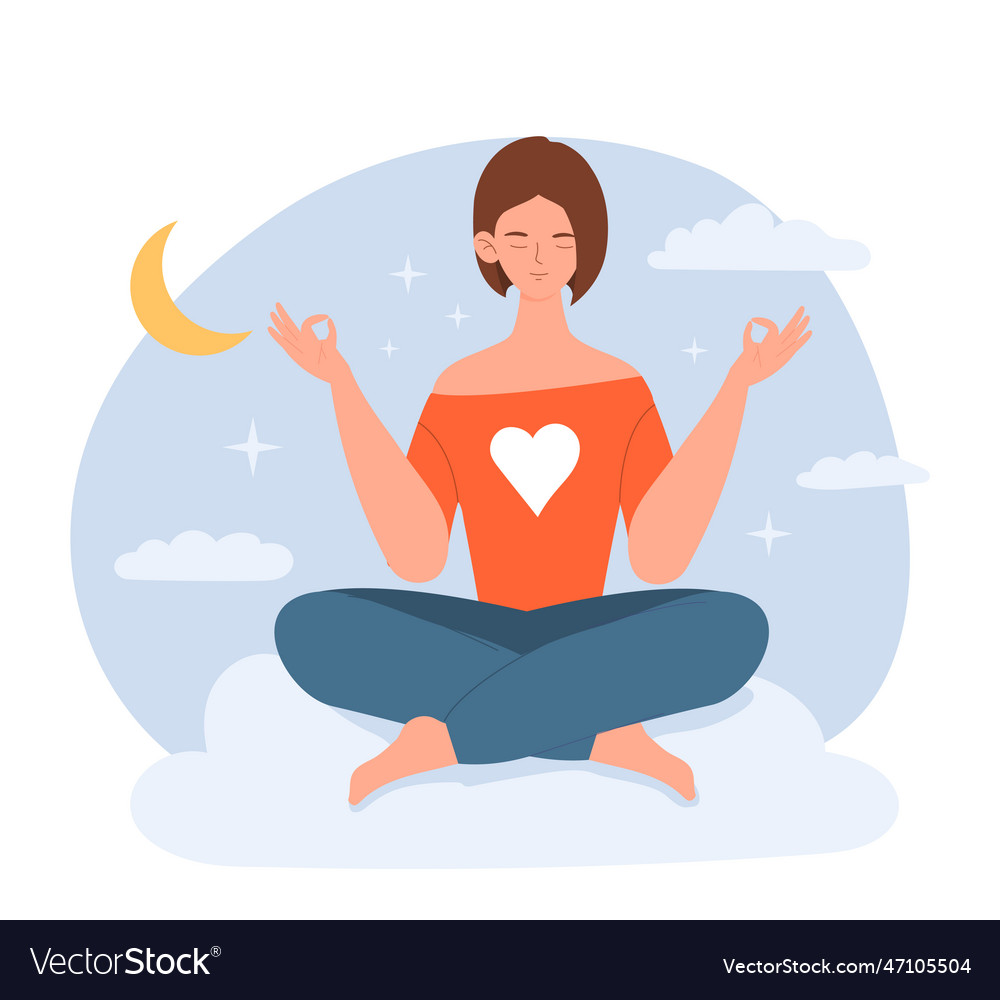 Woman meditating in clouds Royalty Free Vector Image