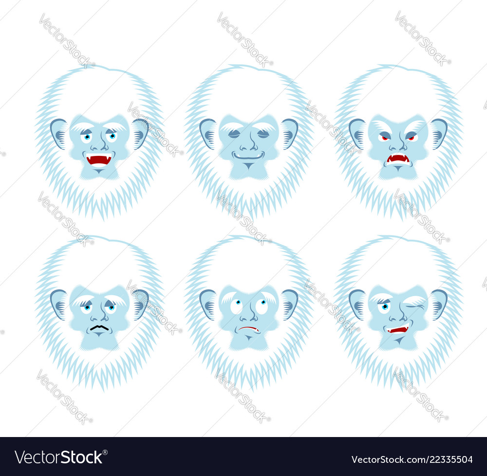 Yeti emoji set bigfoot sad and angry face
