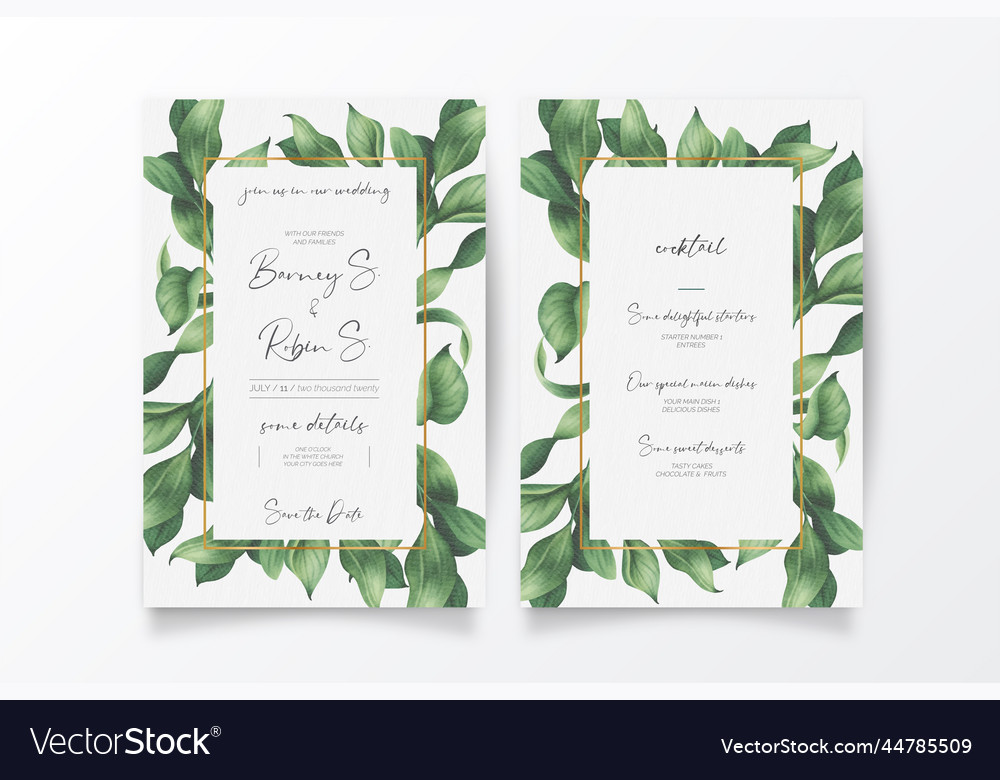 Beautiful wedding invitation and menu with wild