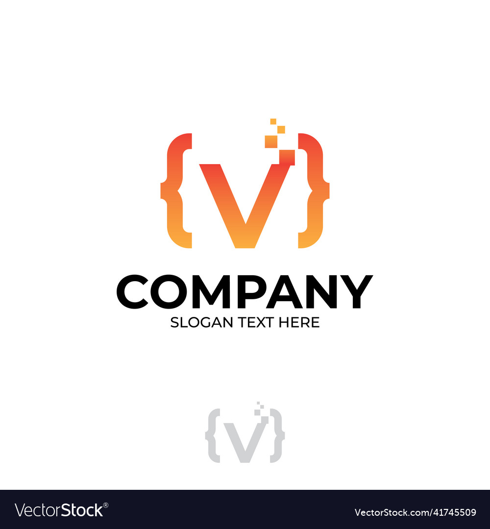 Digital code logo with letter v design coding