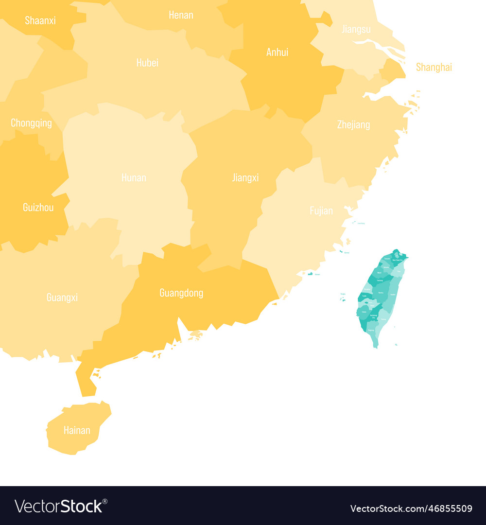 Political map of taiwan and china