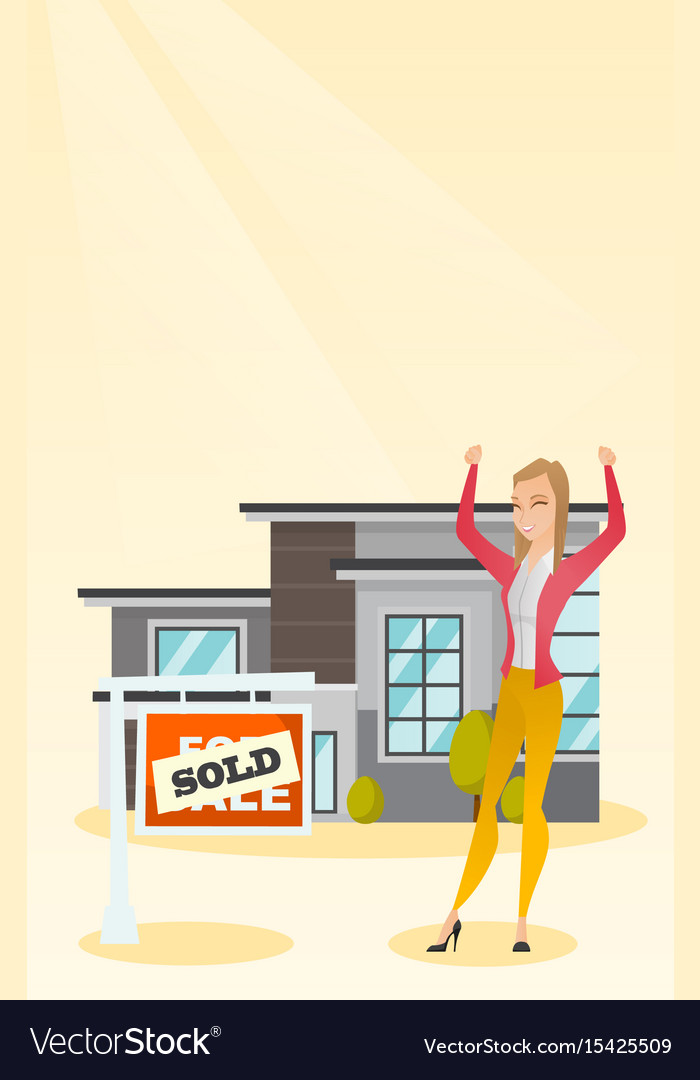 Real estate agent with sold placard Royalty Free Vector