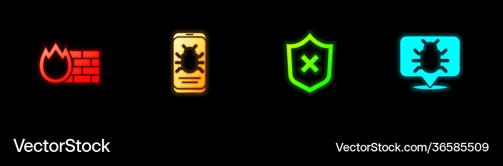 Set firewall security wall system bug on mobile Vector Image