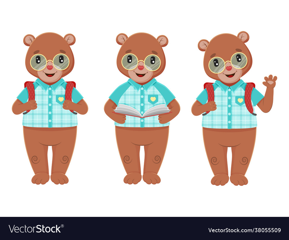 Set from cute little bears schoolboys kawaii