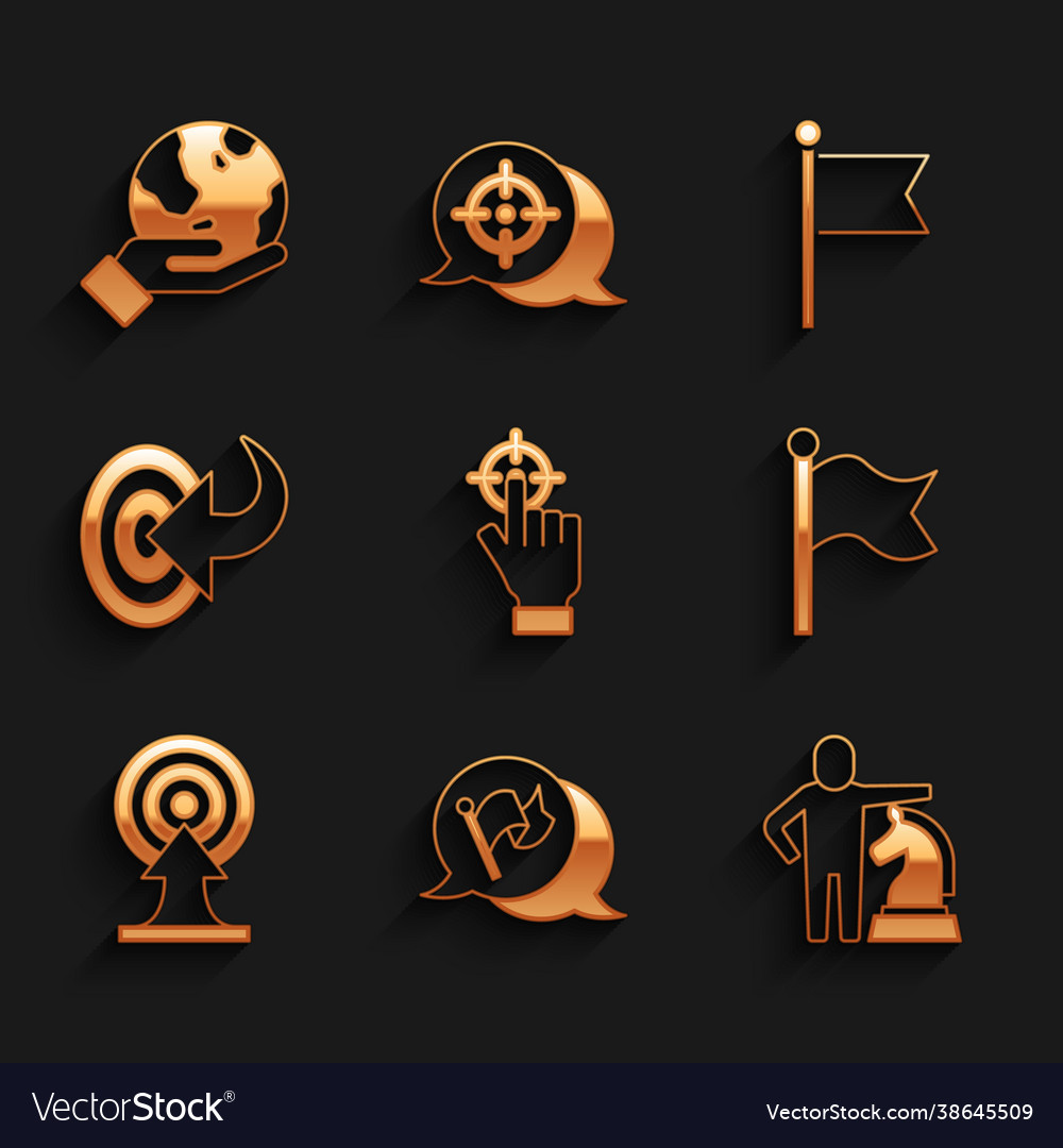 Set target flag chess with arrow and hand vector image Set target flag chess with arrow and hand
