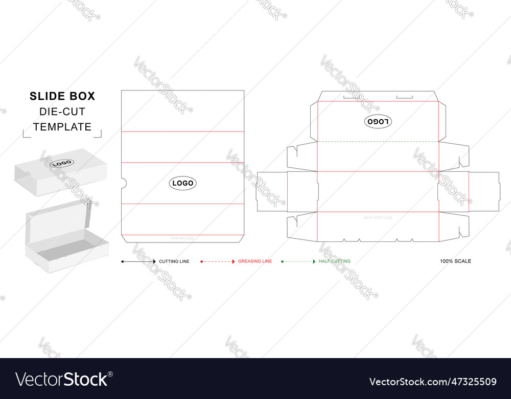 Slide box packaging die cut template Royalty Free Vector