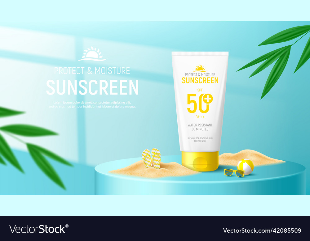 Template of sunscreen ad banner Royalty Free Vector Image