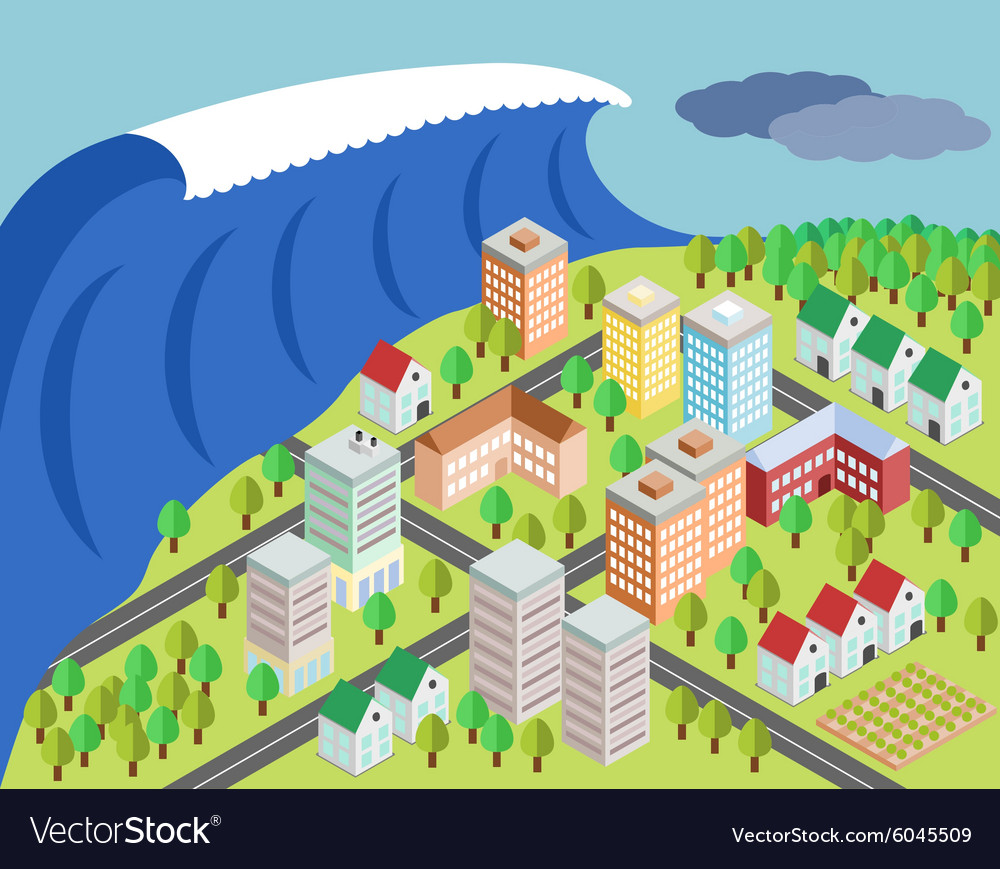 Tsunami Covering City Royalty Free Vector Image