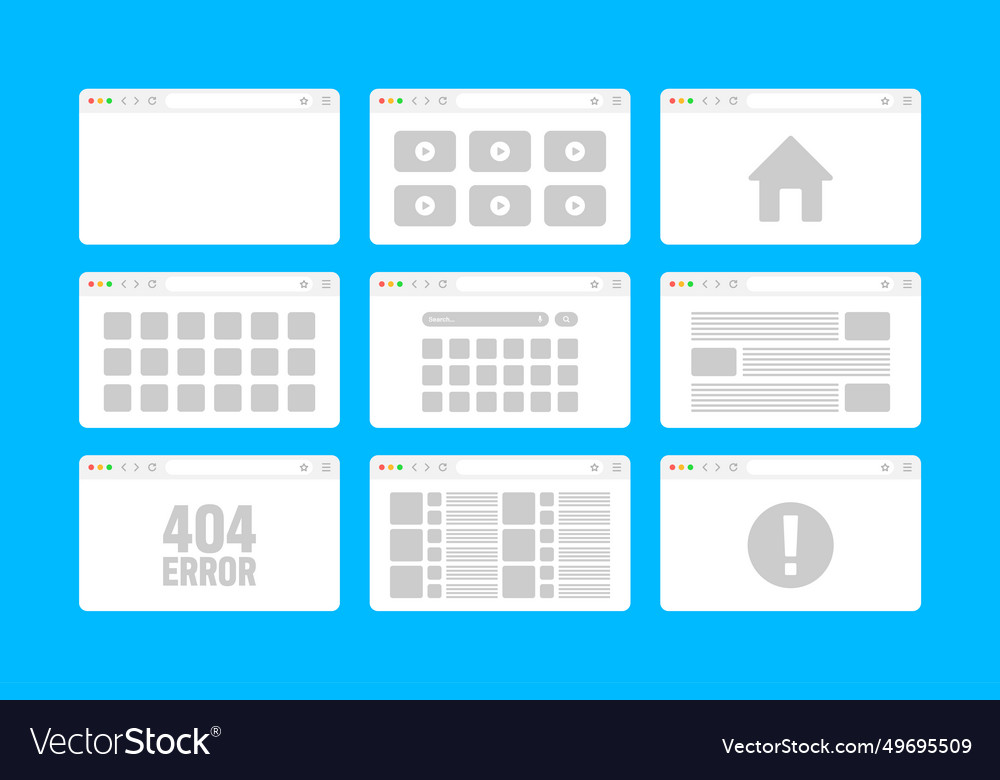 Web browser window pages layout with toolbar Vector Image
