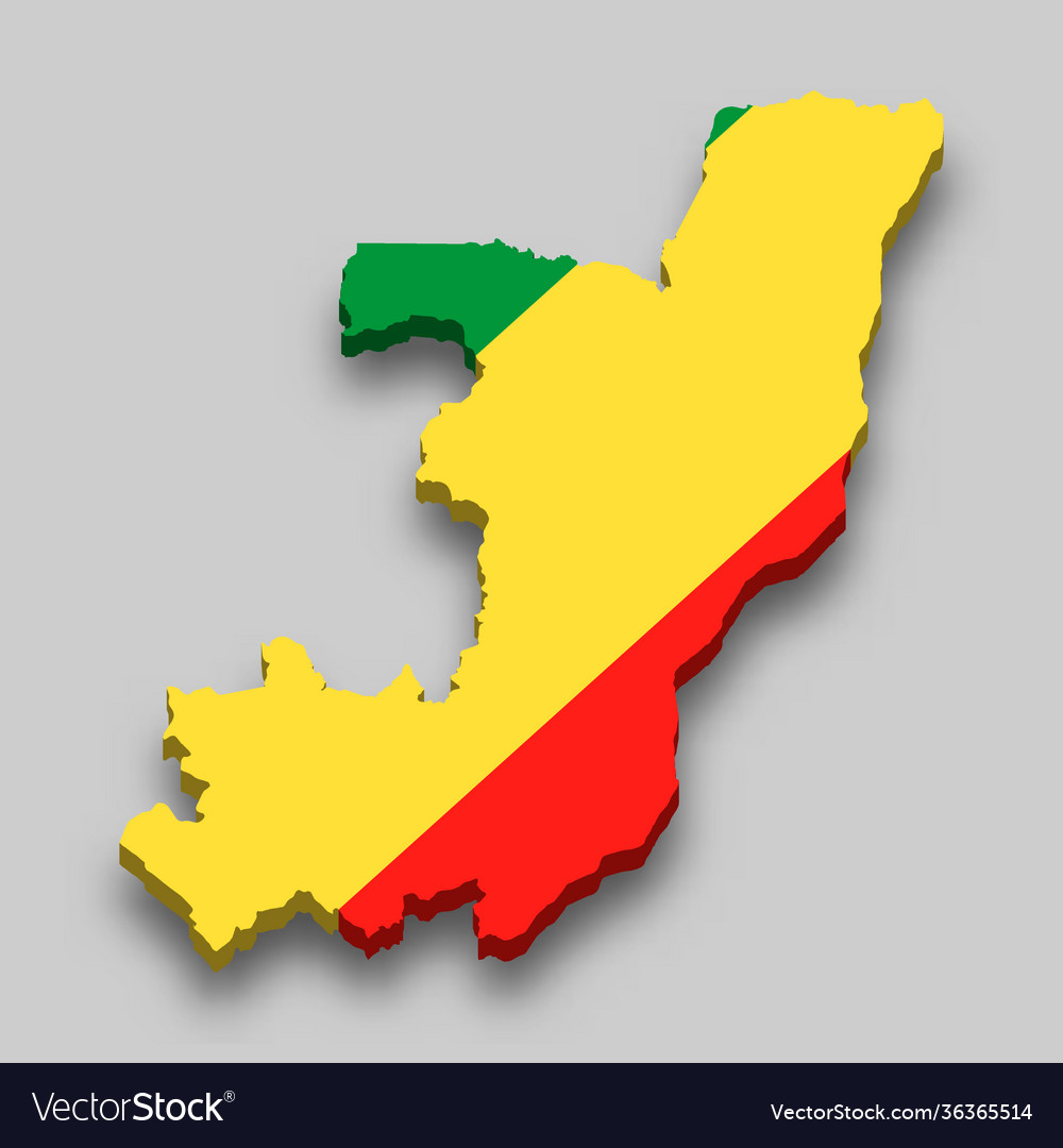3D Congo Map with Flag - Isometric View