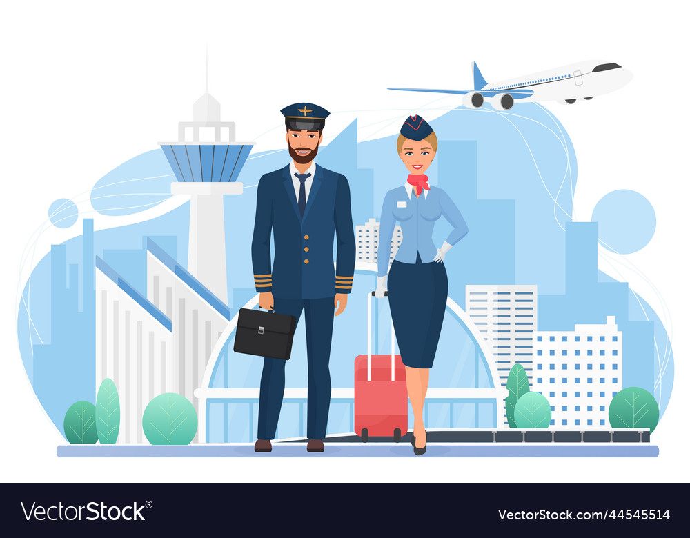 Aircraft crew people in modern airport stewardess Vector Image