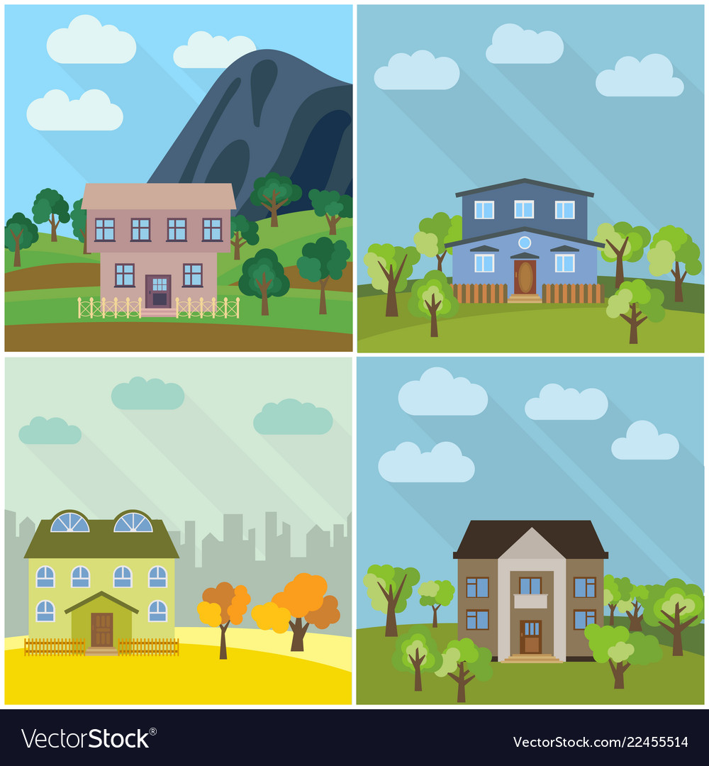 Four Isolated Houses in a Green Landscape
