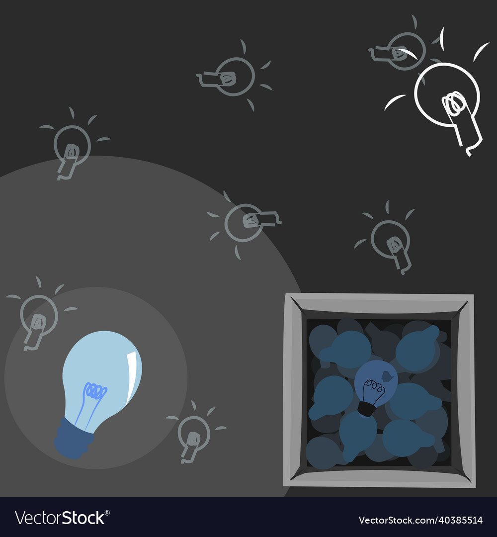 Glowing light bulb drawing in box displaying
