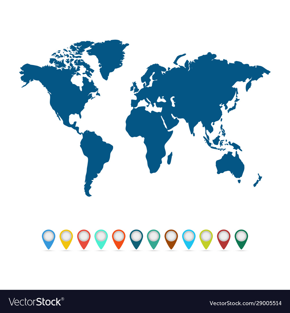 Map pointers with world isolated on white vector image Map pointers with world isolated on white