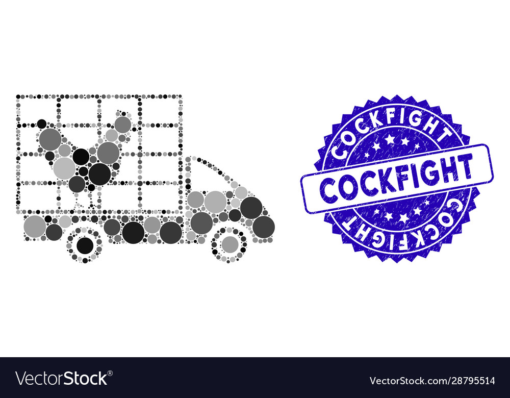 Mosaic chicken wagon icon with distress cockfight