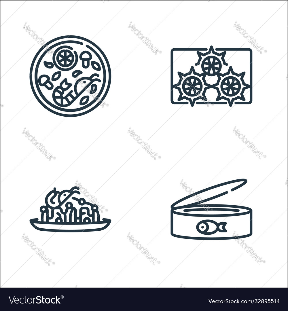 Seafood line icons linear set quality vector image Seafood line icons linear set quality