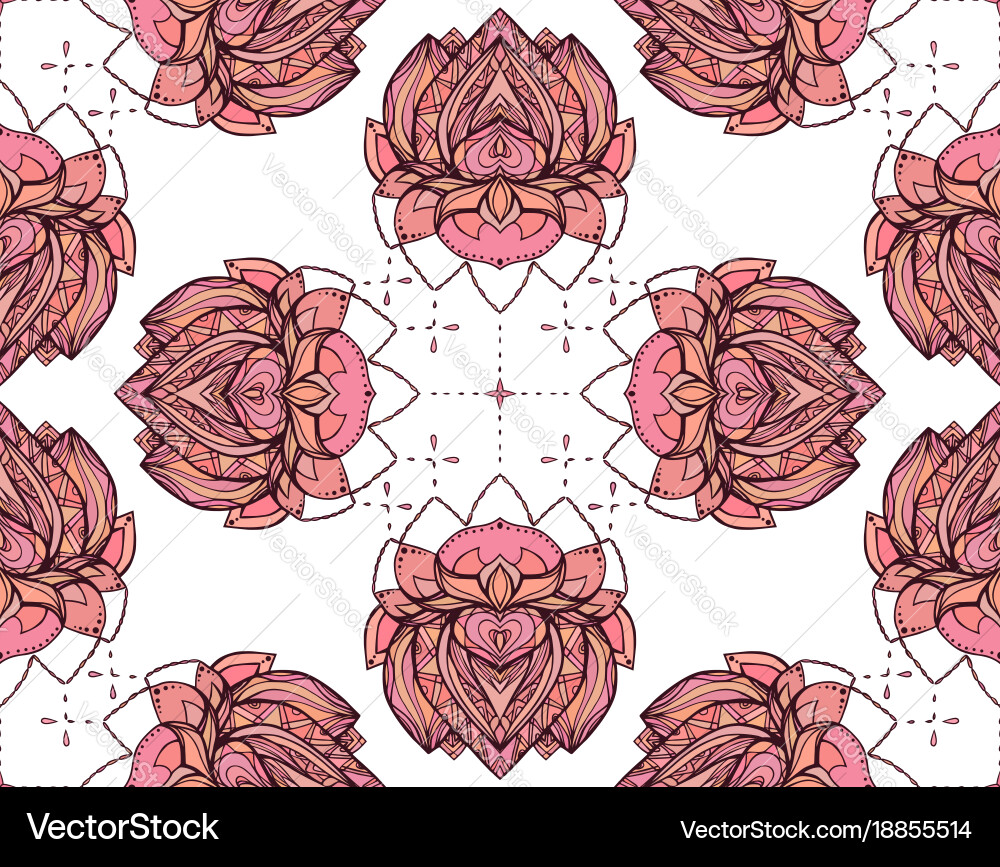 Seamless pattern with pink lotus element Vector Image
