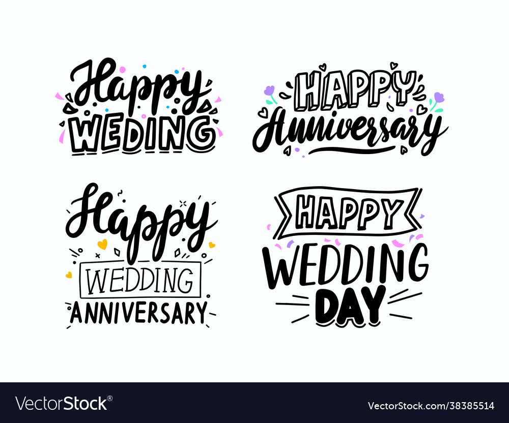 Set happy wedding anniversary day hand drawn Vector Image