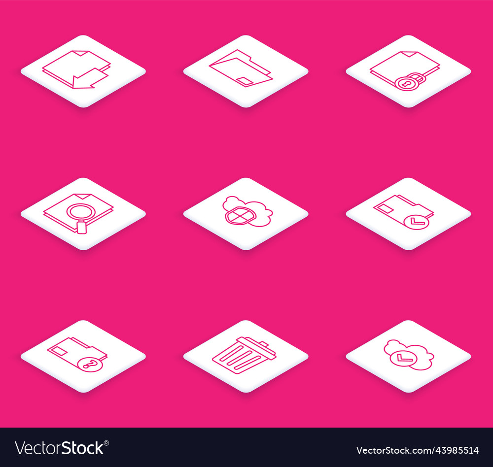 Set line document with download folder and lock vector image Set line document with download folder and lock