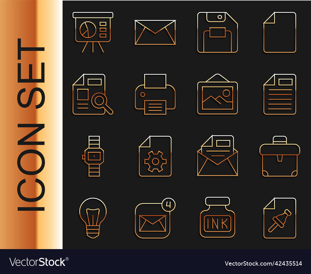 Set line note paper with push button briefcase vector image Set line note paper with push button briefcase