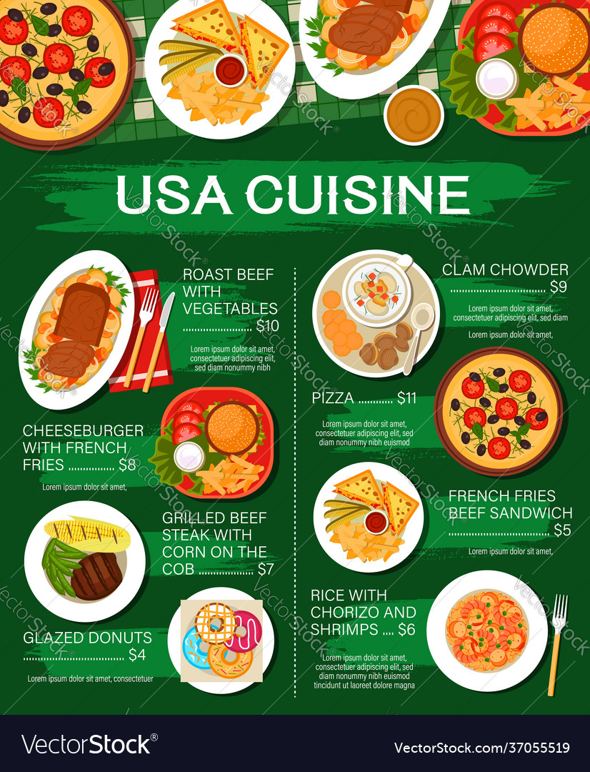 American Food Menu Restaurant Cuisine Cafe Lunch Vector Image